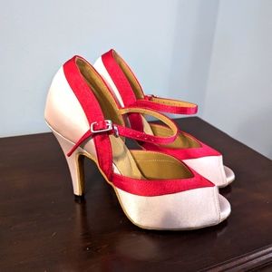 Retro Red and Blush Satin Heels